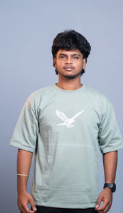 Oversized Round Neck BIRD T-Shirt for Men | Trendy Streetwear Style - Pista Green